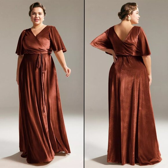NWOT AW Stretto Velvet Wrap Dress, Burnt Orange, Bridesmaid, Size 14-16 Custom - Picture 3 of 8